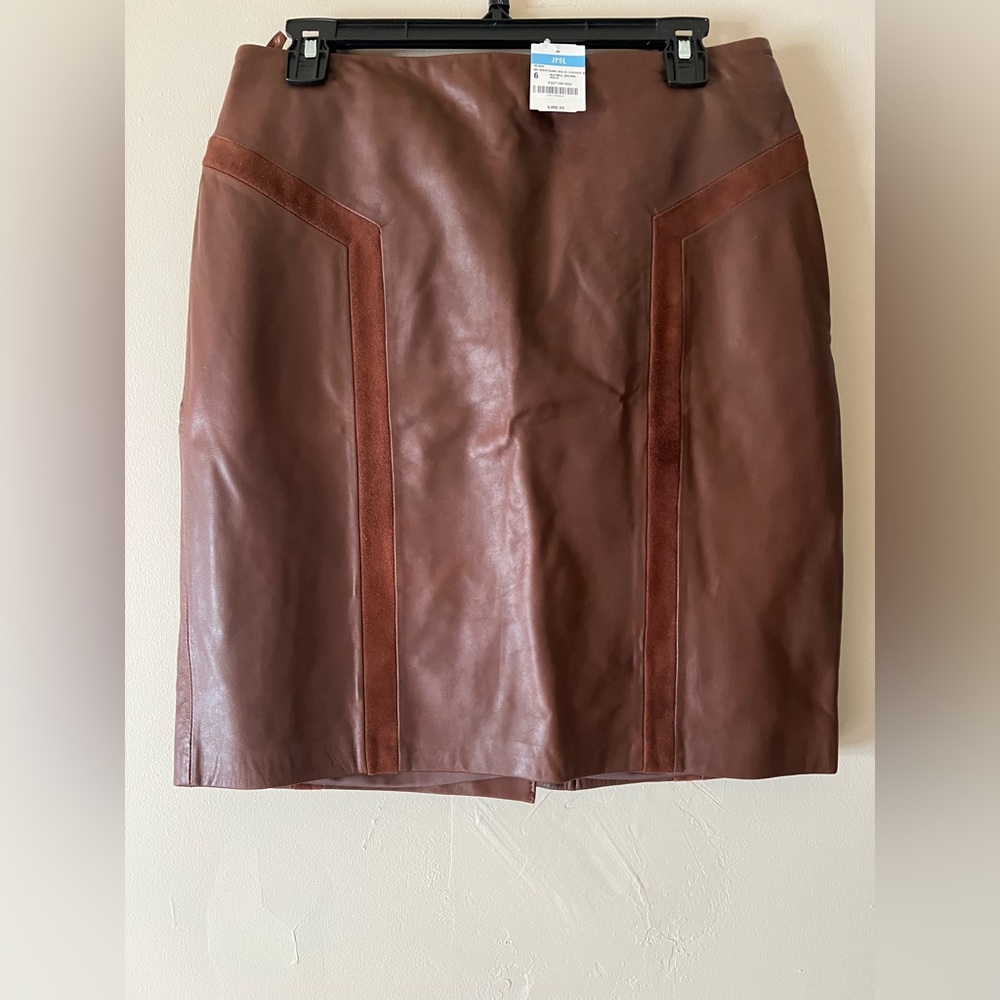 J. McLaughlin Rich Brown Leather Midi Skirt